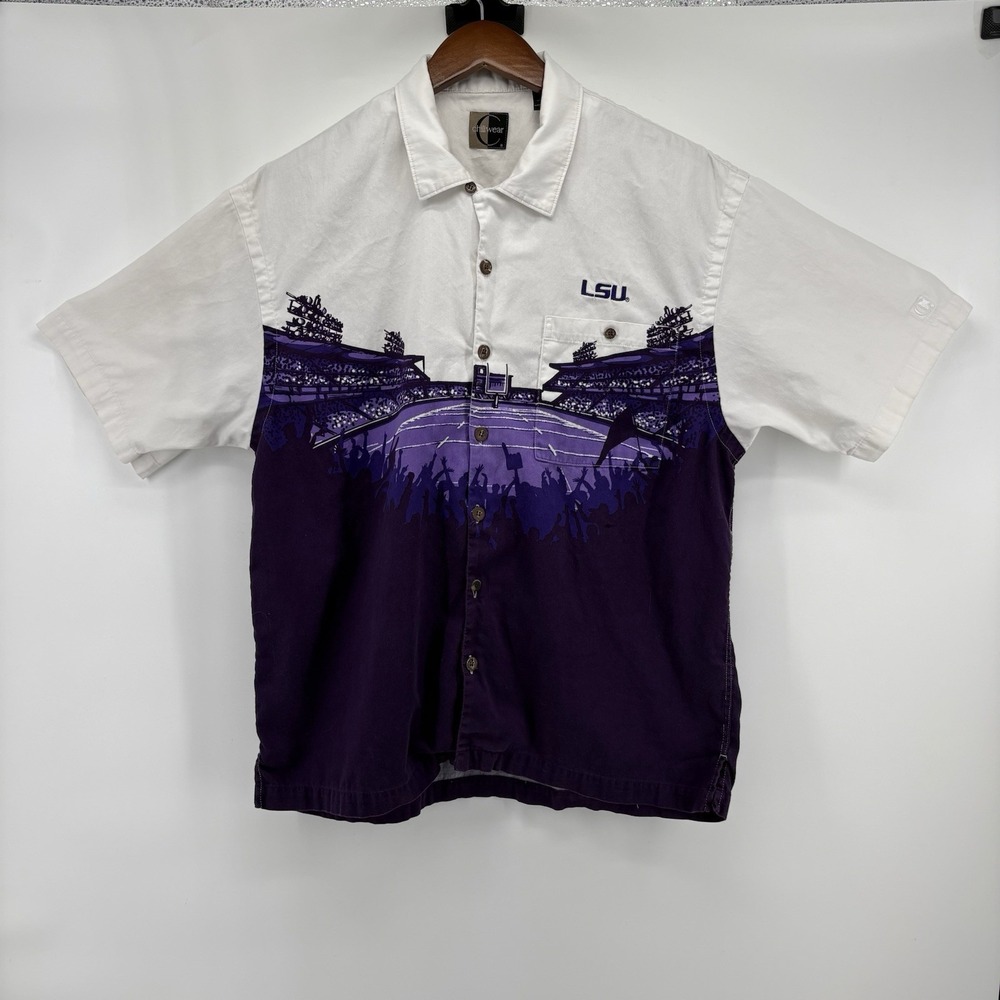 Chiliwear LSU Football Stadium Scene Button Down Short Sleeve Shirt‎ Size M